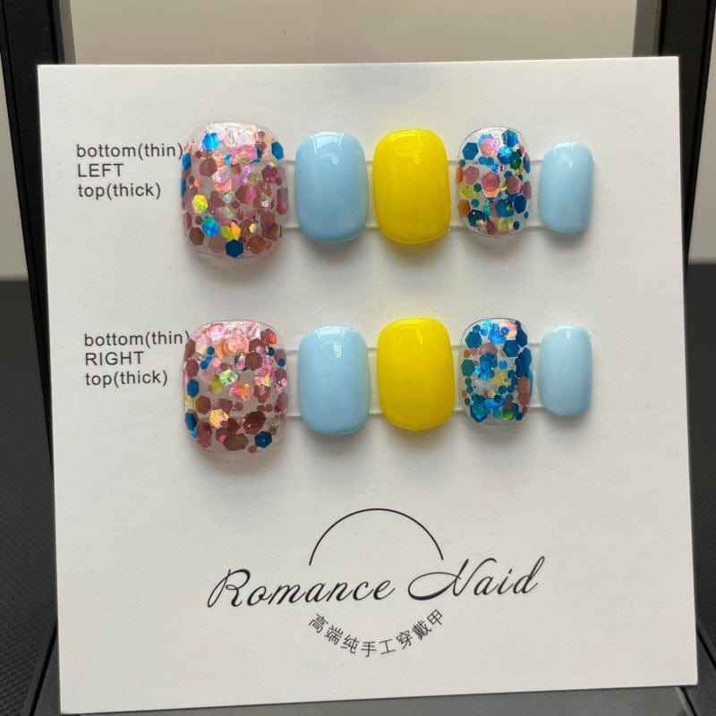 sunny skies - sweet short oval blue handmade press on nails
