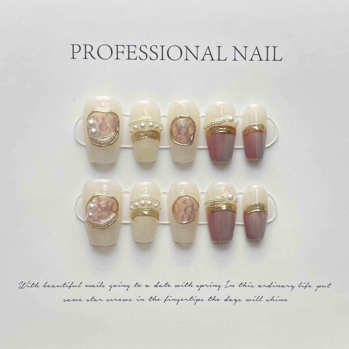 rose gold romance - elegant short coffin purple handmade press on nails