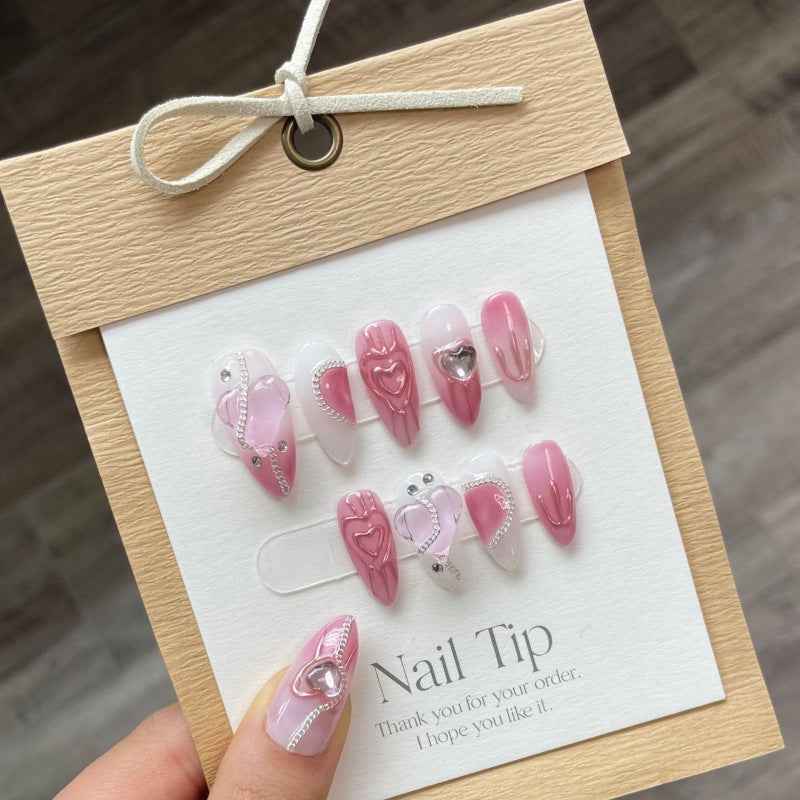 cherished whisper - sweet medium almond pink handmade press on nails