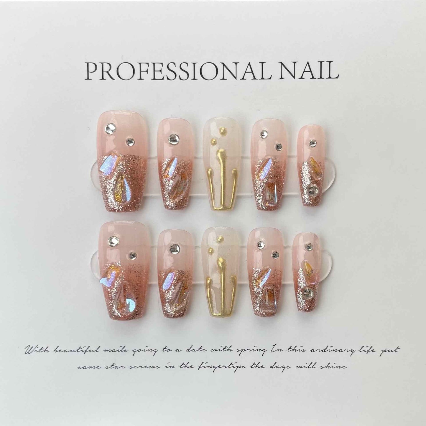 desert rose - elegant long coffin pink handmade press on nails