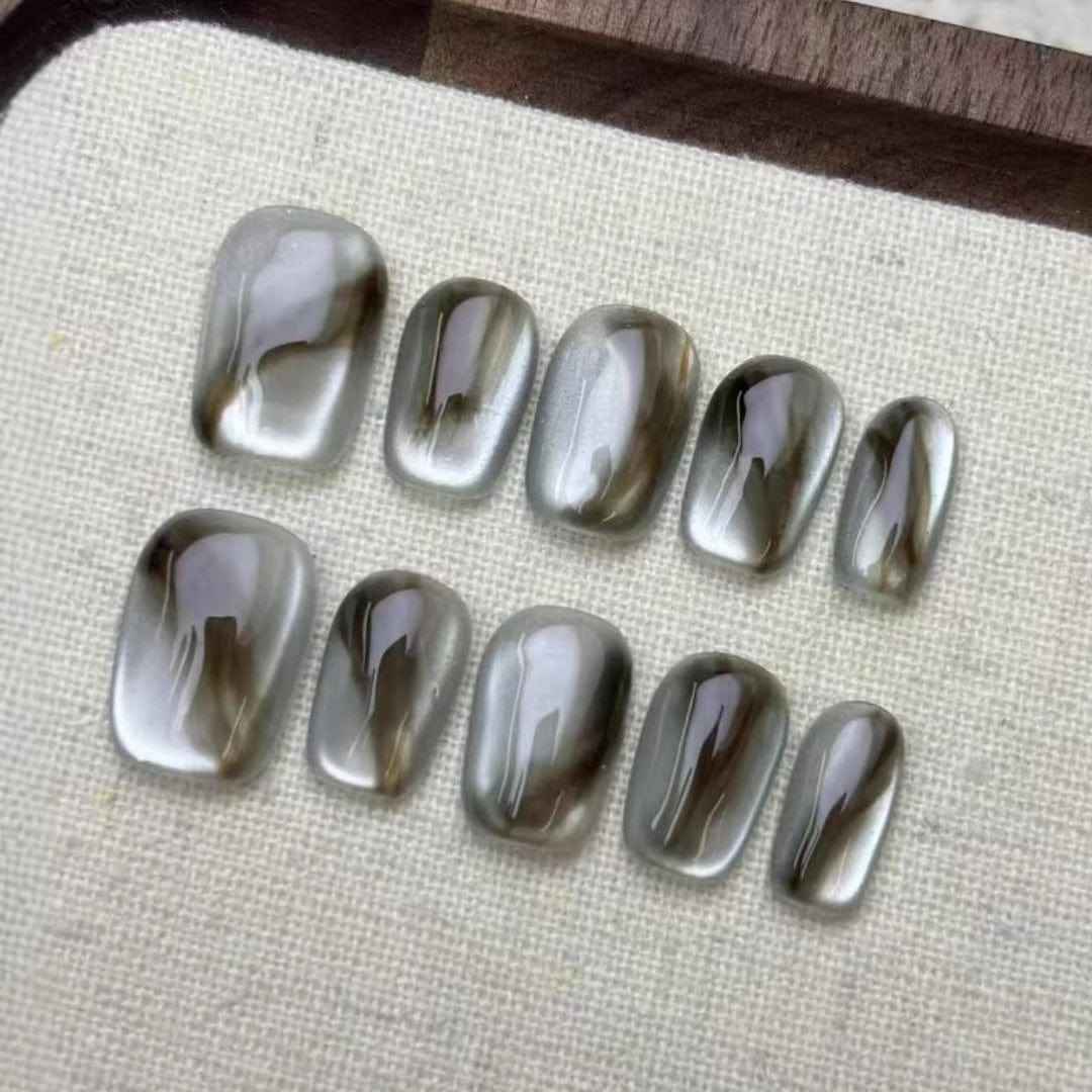 ink depth - elegant short oval white handmade press on nails
