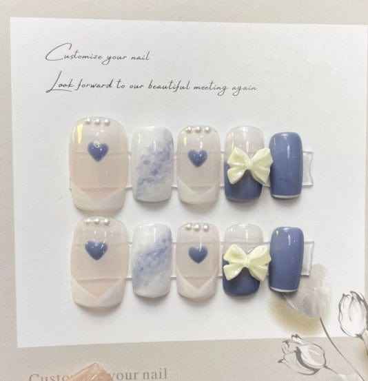 lavender whisper - sweet medium square blue handmade press on nails