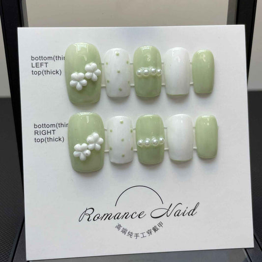 minty freshness - sweet medium square green handmade press on nails