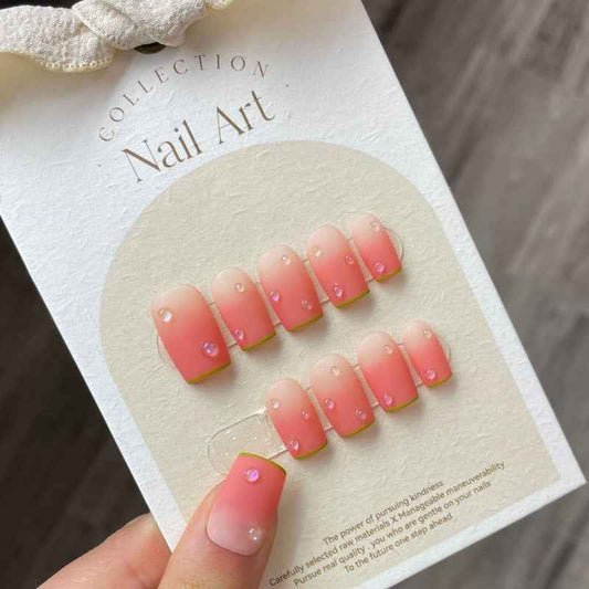peach blossom glow - sweet medium square pink handmade press on nails