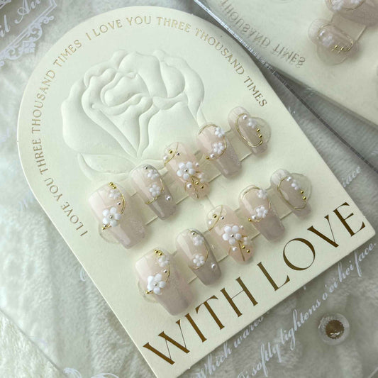 pearl garden spring short coffin nude handmade press on nails