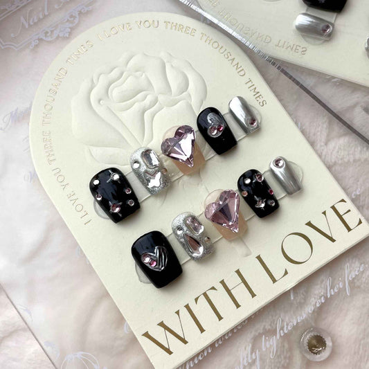 gothic glamour - cool ultra short coffin black handmade press on nails