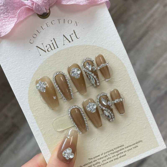 silver serpent mystique - cool long coffin black handmade press on nails