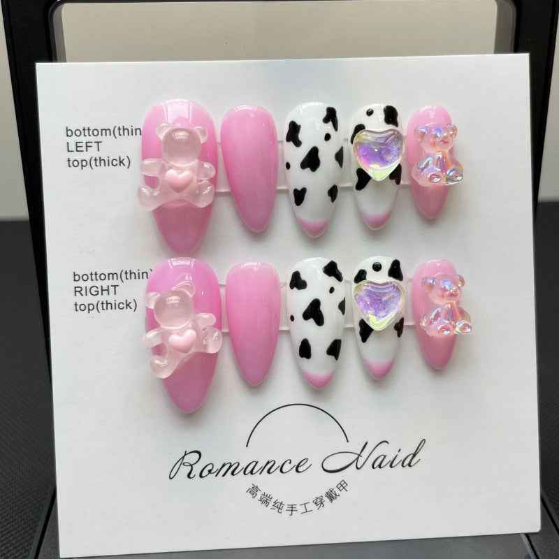 pink teddy adventure - sweet medium almond pink handmade press on nails