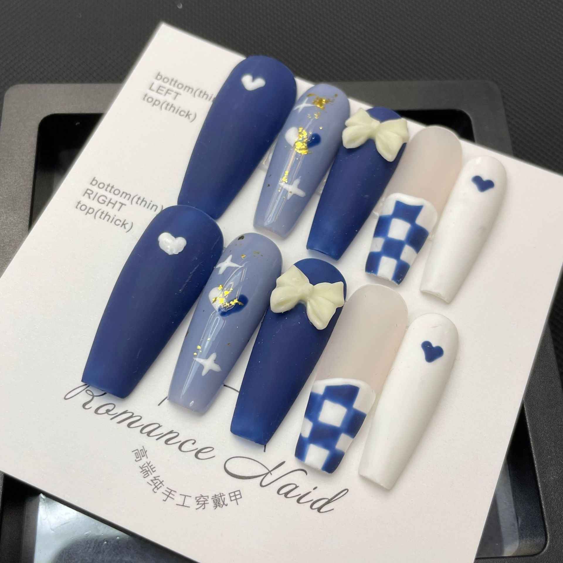 azure dreams - sweet extra long coffin blue handmade press on nails