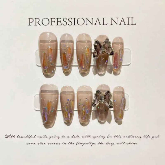 holographic dreams - elegant long coffin nude handmade press on nails