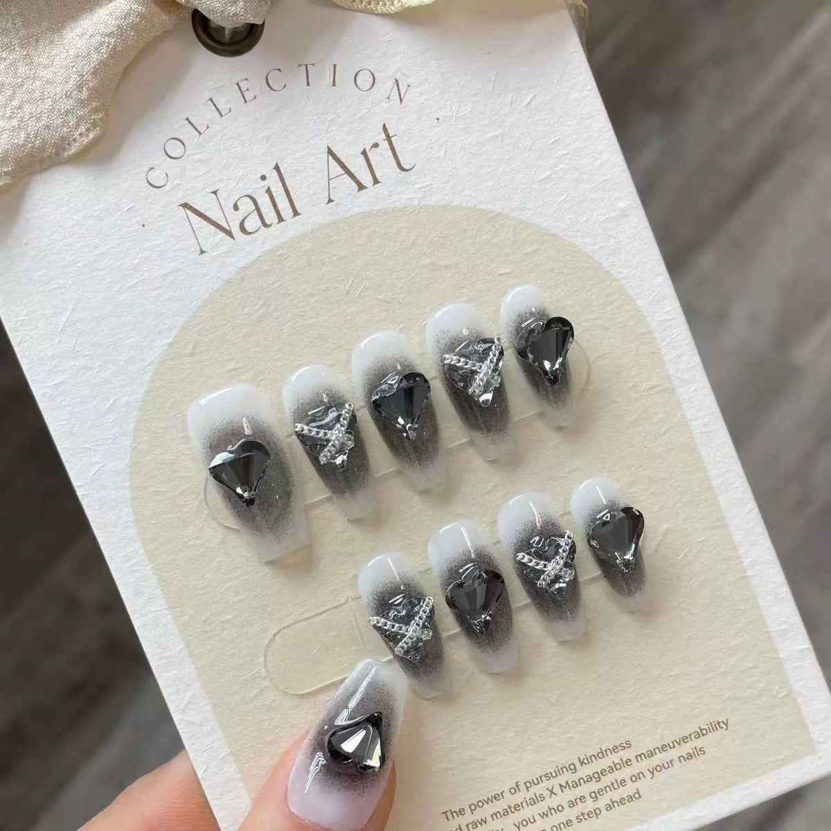 graphite glitz - cool long coffin black handmade press on nails