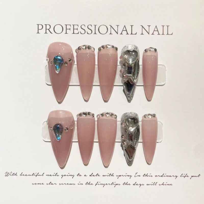 pink elegance - stiletto handmade press on nails