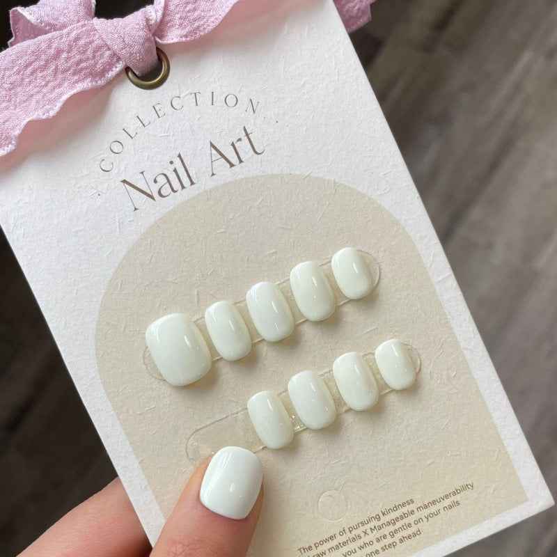 classic ivory sheen - elegant short oval white handmade press on nails