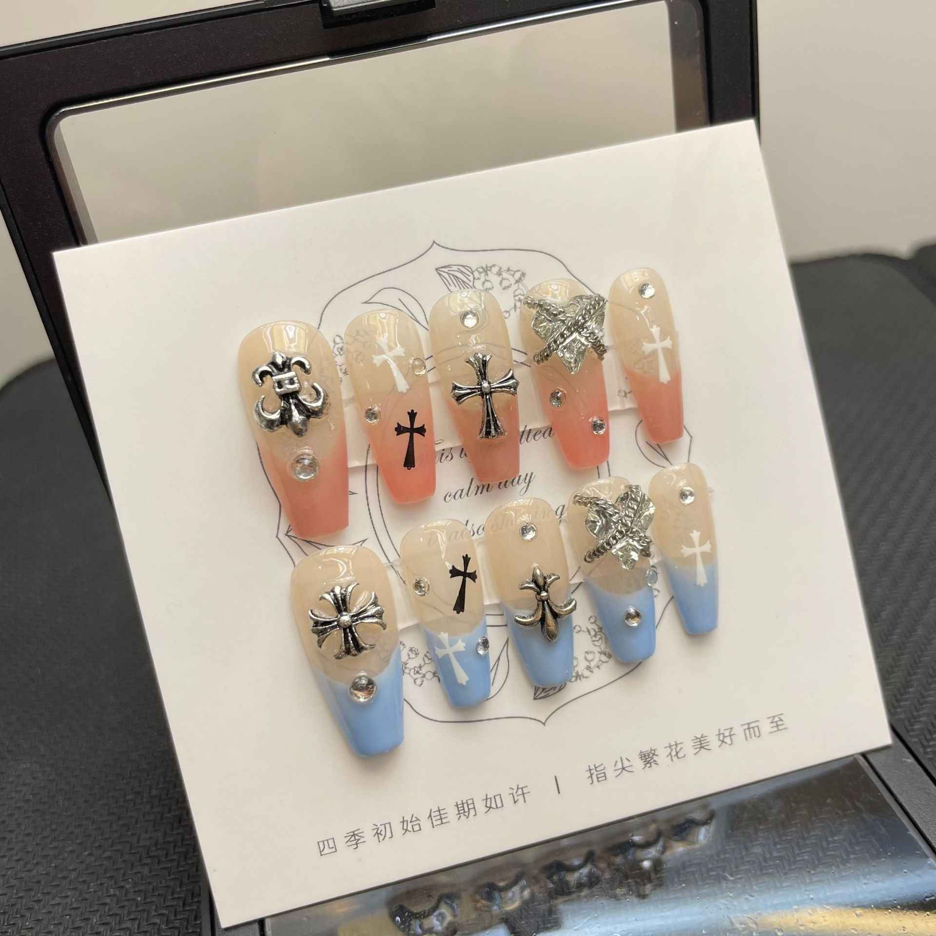 nautical dreams - cool long coffin blue handmade press on nails