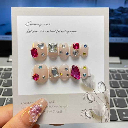 gemstone gala - cool short oval nude handmade press on nails