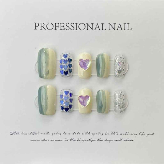 serene heart symphony - sweet medium square white handmade press on nails