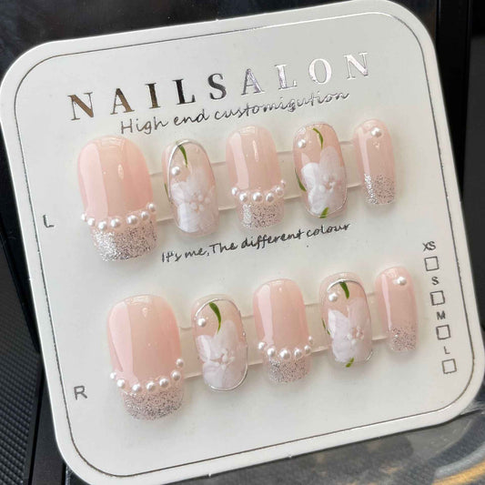 cherry blossom chic - sweet medium square pink handmade press on nails