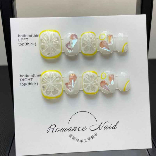 lemonade summer breeze summer short oval white handmade press on nails