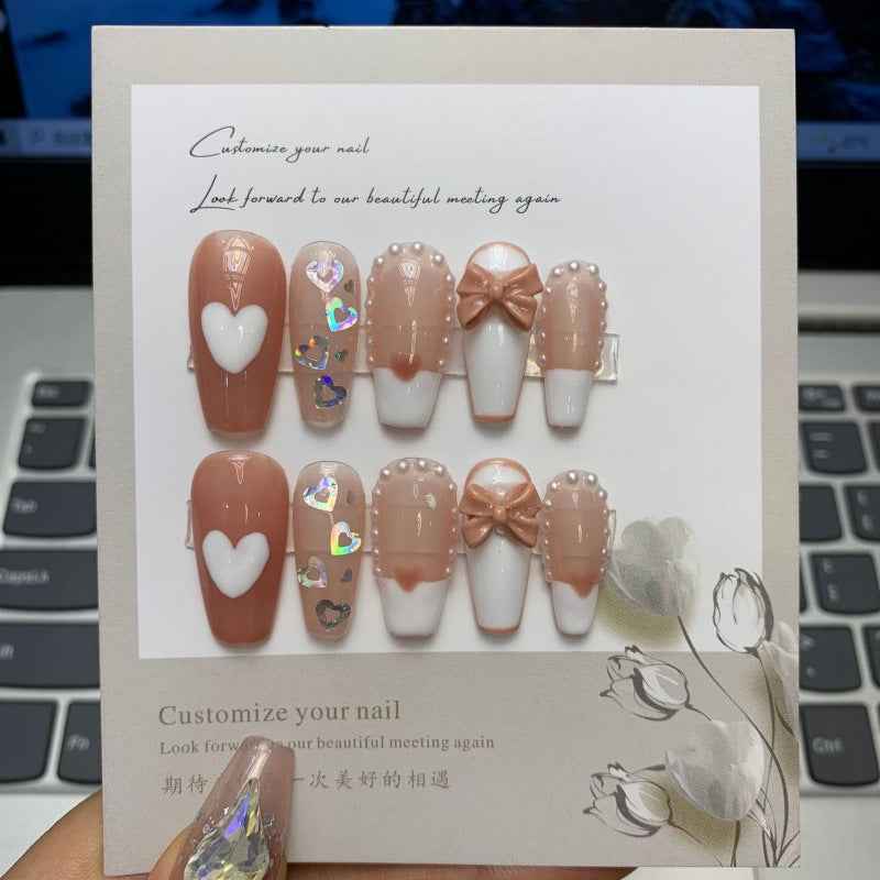 heartfelt bows - sweet long coffin pink handmade press on nails