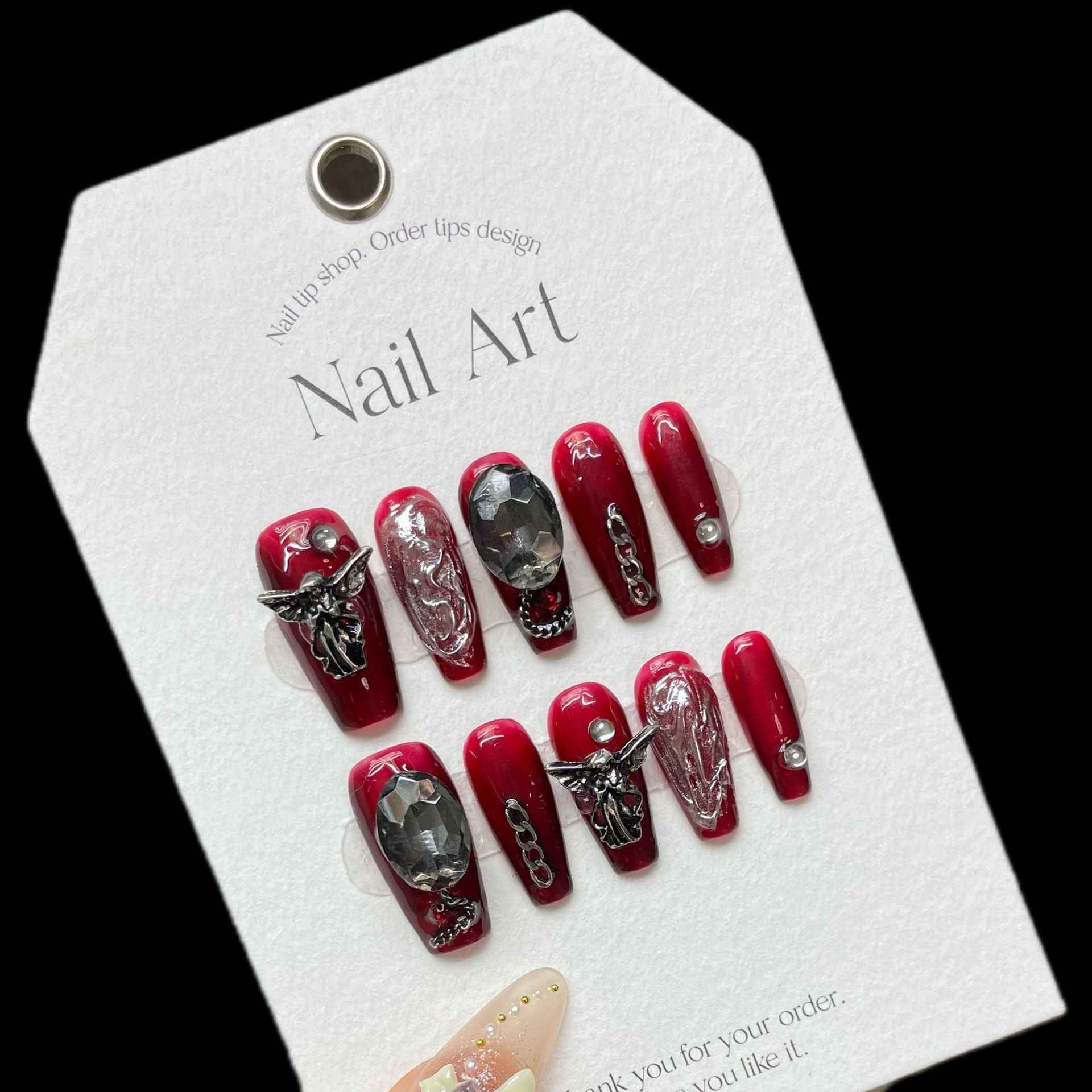 metallic muse - cool long coffin red handmade press on nails