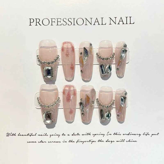 starry accent - elegant long coffin nude handmade press on nails