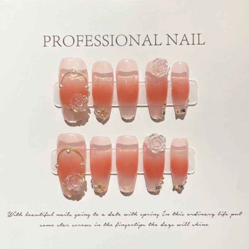 blossom blush - elegant long coffin pink handmade press on nails
