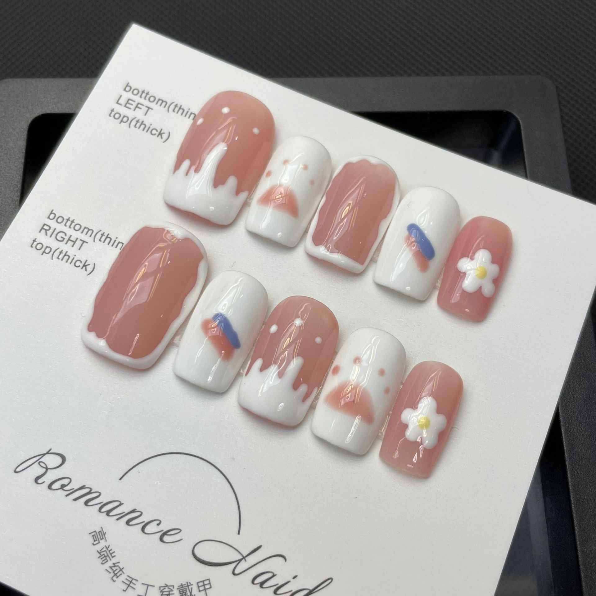 candy drizzle - cute medium square pink handmade press on nails