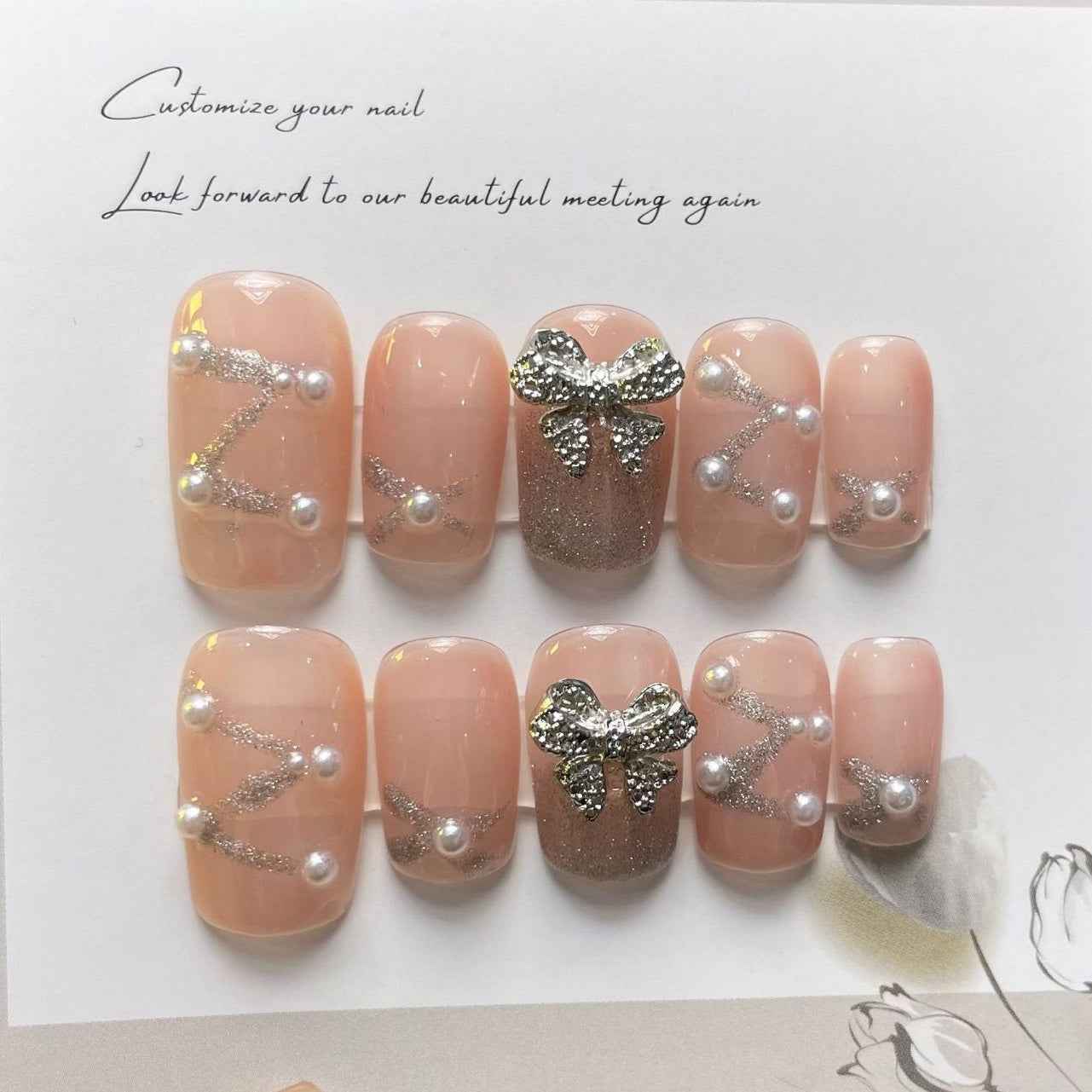 starlight serenade - elegant medium square brown handmade press on nails