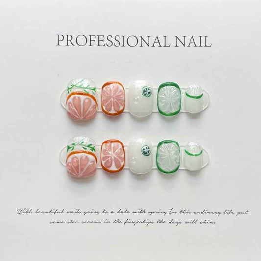 minty fresh - cute short oval white handmade press on nails