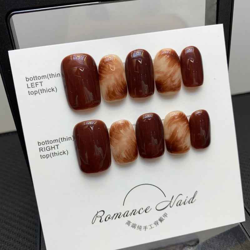 amber waves - elegant medium square brown handmade press on nails