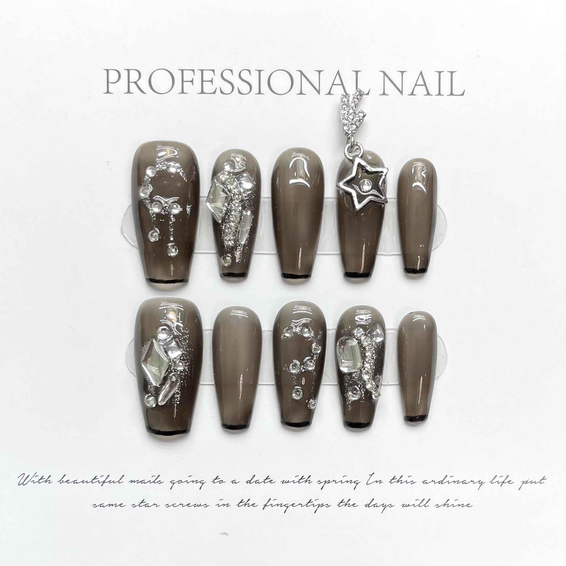 nocturnal shine - elegant long coffin black handmade press on nails