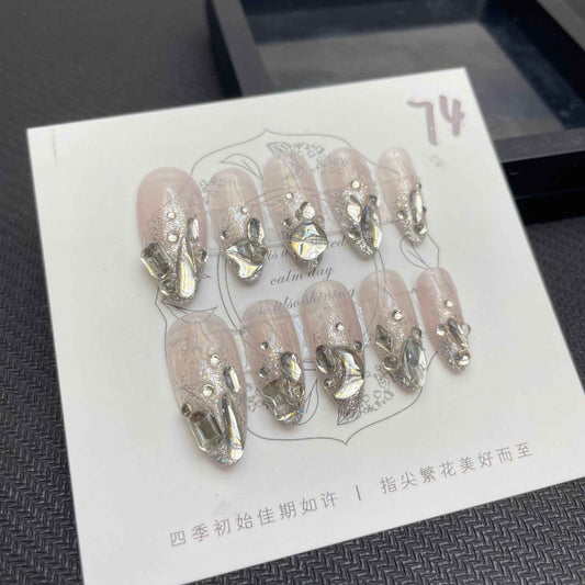 elegant droplets - elegant medium almond nude handmade press on nails
