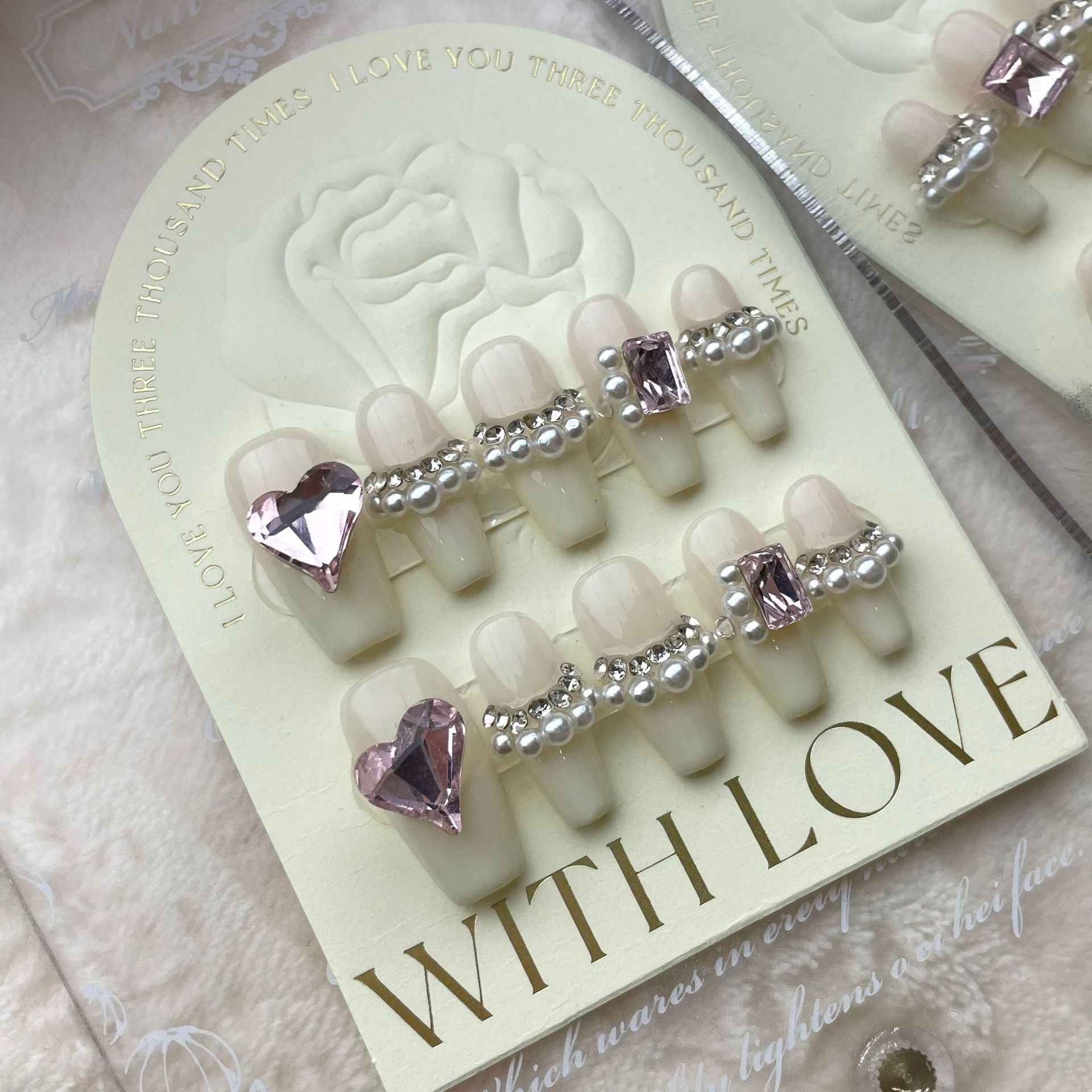 romantic echo - elegant long coffin white handmade press on nails