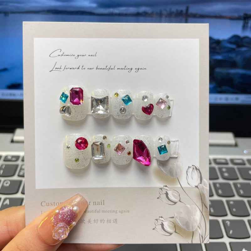 sparkle array - sweet short oval white handmade press on nails