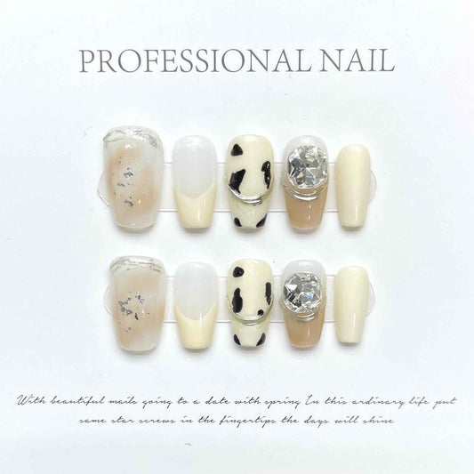classic alabaster - elegant short coffin white handmade press on nails