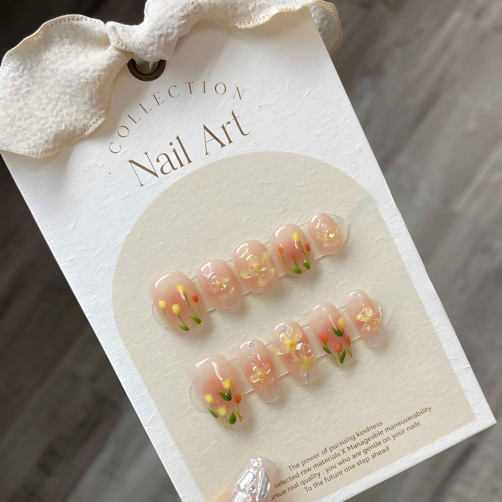 blossom whisper - sweet short coffin orange handmade press on nails