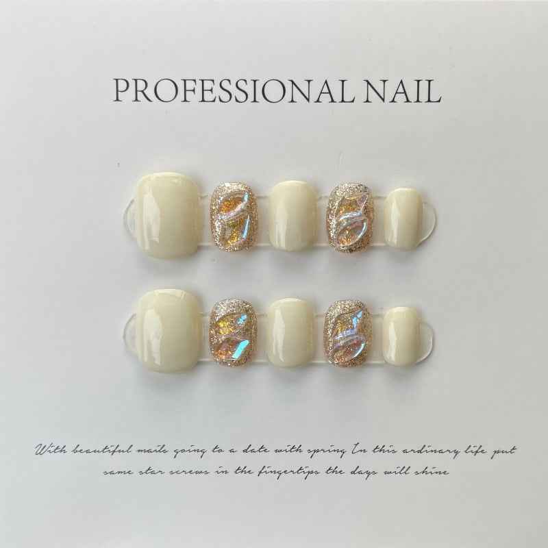 midas touch - elegant short oval white handmade press on nails