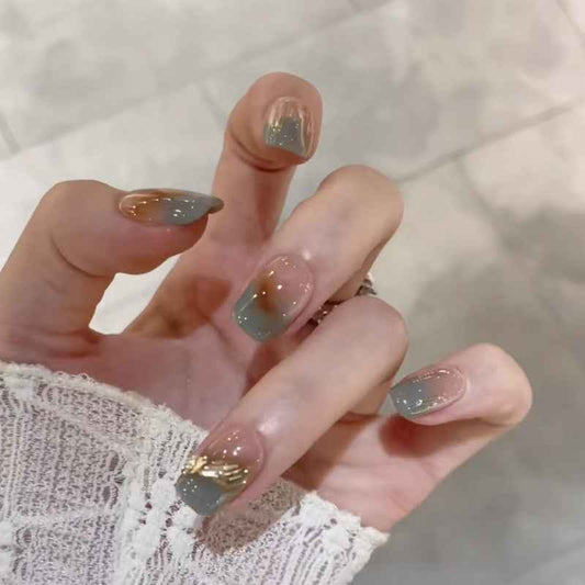 misty greys - elegant ultra short coffin green handmade press on nails
