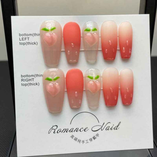 peachy love - sweet long coffin pink handmade press on nails