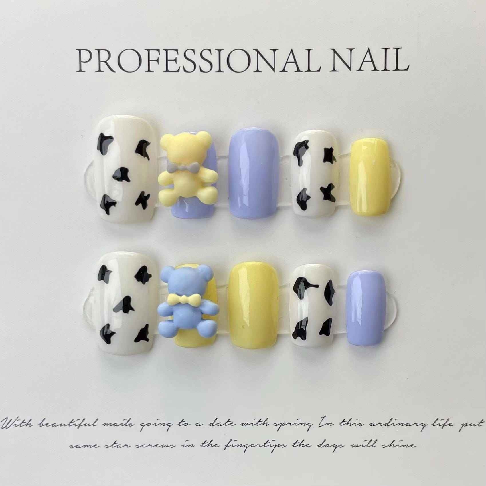 pastel play - cute medium square blue handmade press on nails