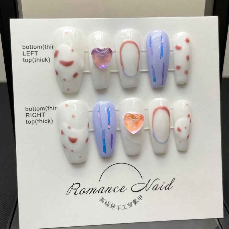 heartfelt blush - sweet long coffin white handmade press on nails
